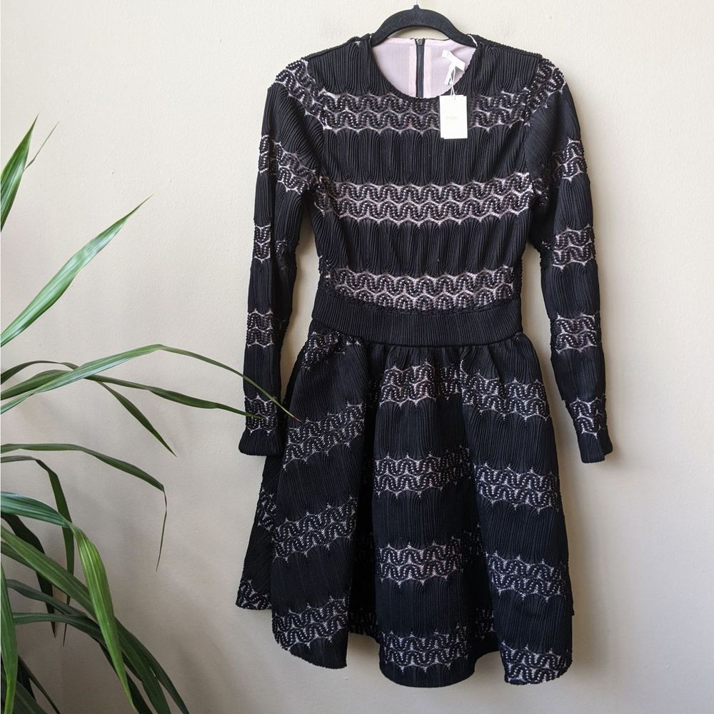 Maje Relane Black Basket Knitted Long Sleeve Dress - Picture 2 of 15
